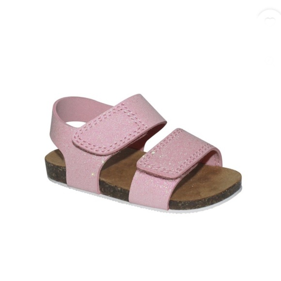 Baby girl pink glitter cork double strap cushioned footbed non skid shoes size 4 - Picture 6 of 6